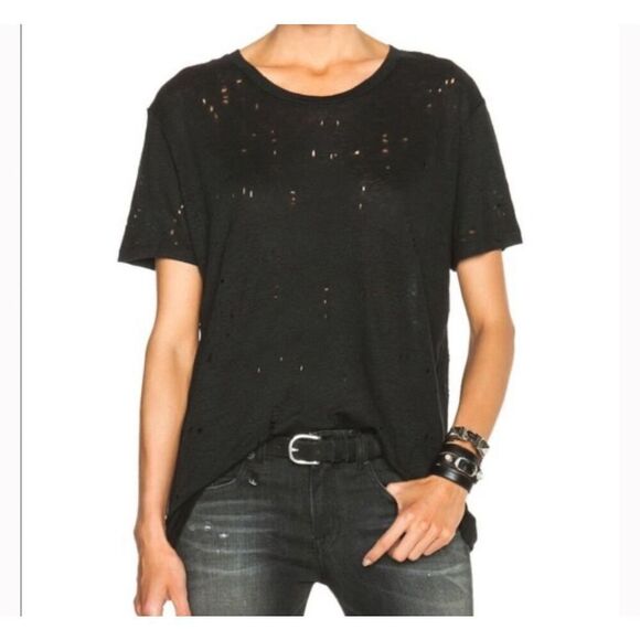 IRO Clay Black Distressed Tshirt Sz XL Linen Holes - Picture 11 of 12